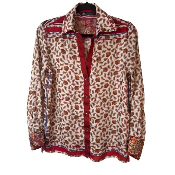 Zara XS Paisley Print Button-Up Blouse - Picture 8 of 12